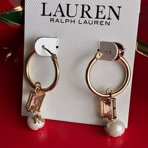 Lauren Ralph Lauren Gold Hoop Earrings with Pearl and Gemstone